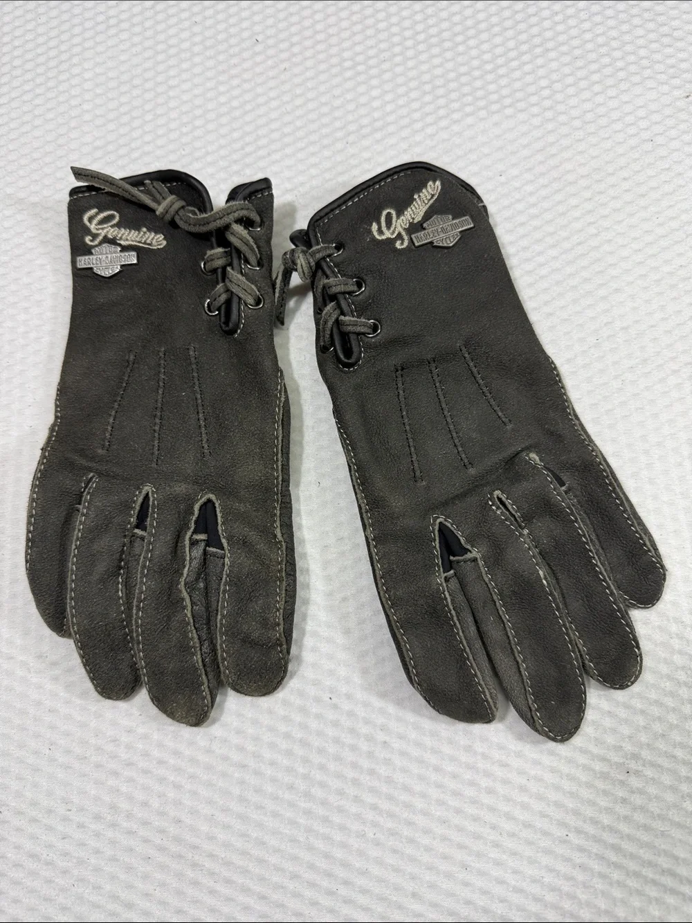 Harley-Davidson Black Lace-Up Leather Riding Gloves size S